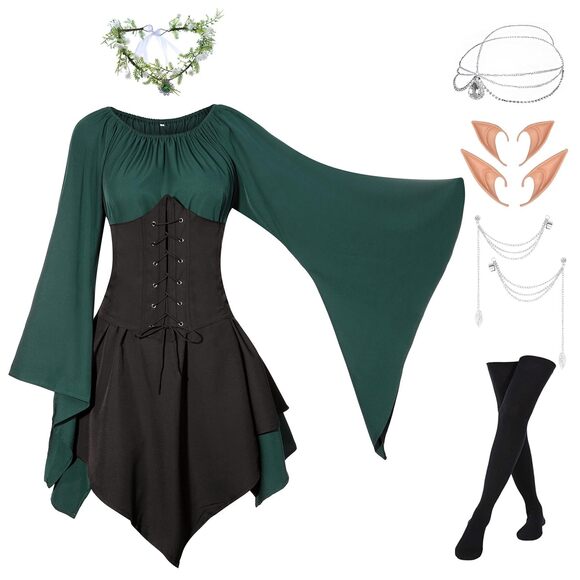 Оumbіvіl Accessories - 5823 7 Pcs Renaissance Costume Medieval Bell Sleeves Dress